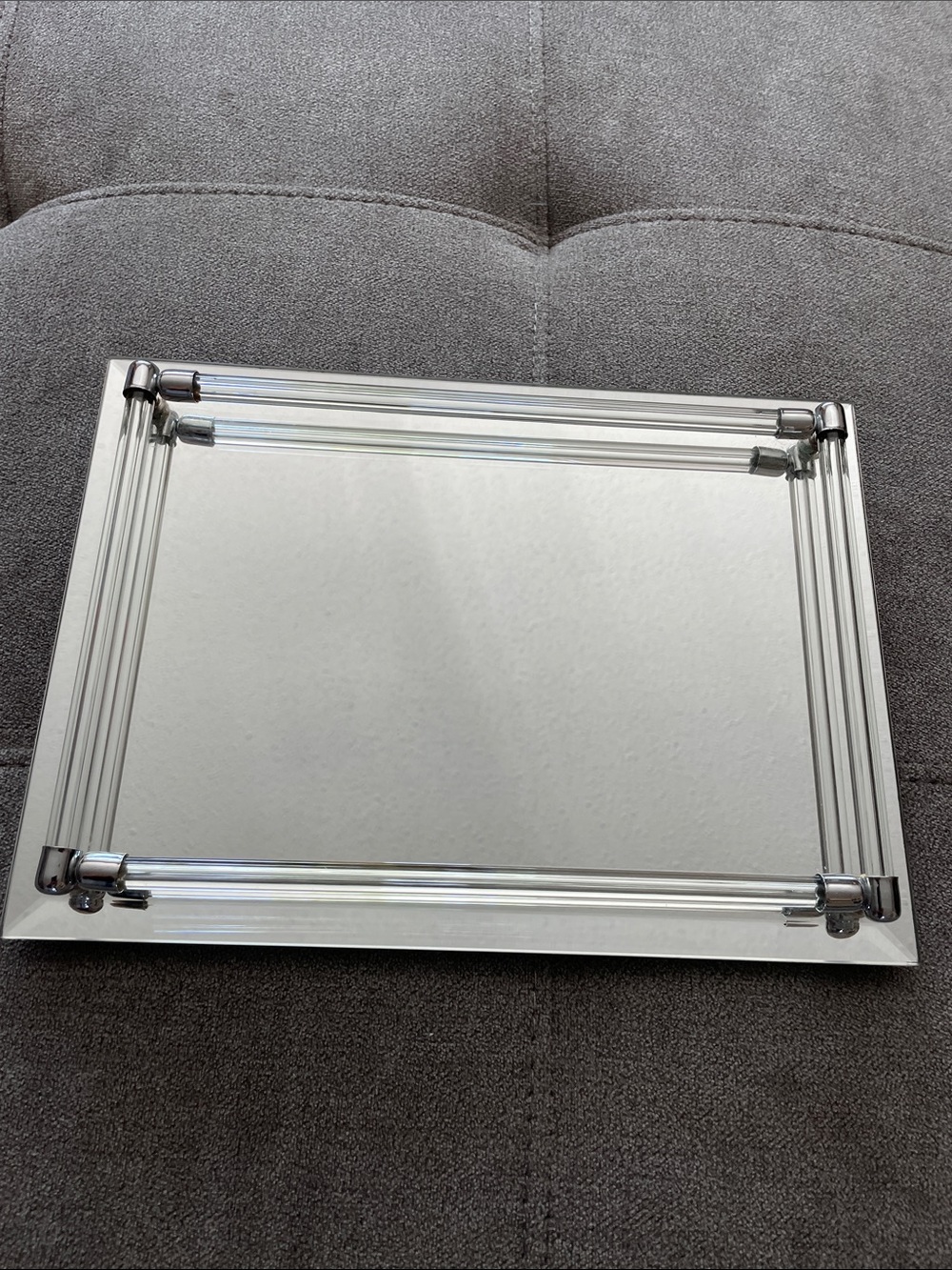 Rectangular Clear Glass & Chrome Mirror Tray